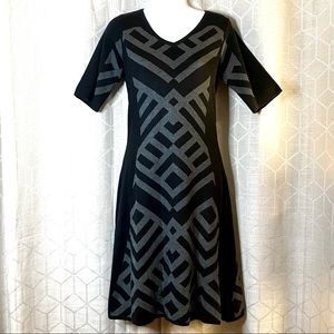 Gabby Skye Midi Sweater Dress in Black and Grey